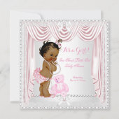 甘い女の子の赤ちゃんシャワーピンクサテンエスニック 招待状 (正面)