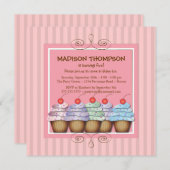 甘い女の子カップケーキ誕生パーティーの招待 招待状 (正面/裏面)