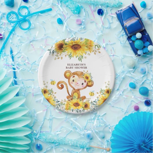 甘い女の子サルのひまわりの赤ん坊が野生の子にシャワー ペーパープレート (パーティー)