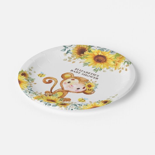 甘い女の子サルのひまわりの赤ん坊が野生の子にシャワー ペーパープレート (アングル)