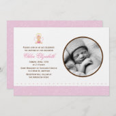 甘い女の赤ちゃんの写真の洗礼 招待状 (正面/裏面)