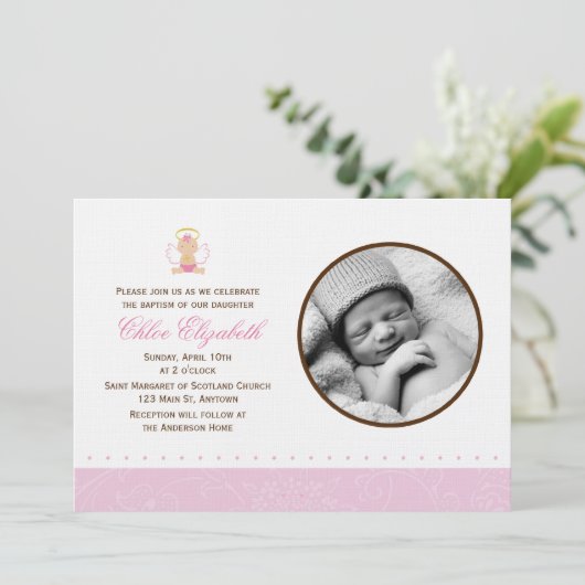 甘い女の赤ちゃんの写真の洗礼 招待状 (スタンド正面)