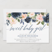 甘い女の赤ちゃんの赤面および海軍女の子のベビーシャワー 招待状 (正面)