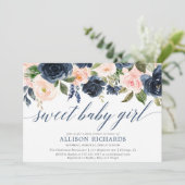 甘い女の赤ちゃんの赤面および海軍女の子のベビーシャワー 招待状 (スタンド正面)