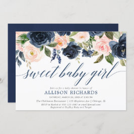 甘い女の赤ちゃんの赤面および海軍女の子のベビーシャワー 招待状