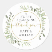 甘い始まりありがとう緑の結婚式の引き出物 ラウンドシール (正面)