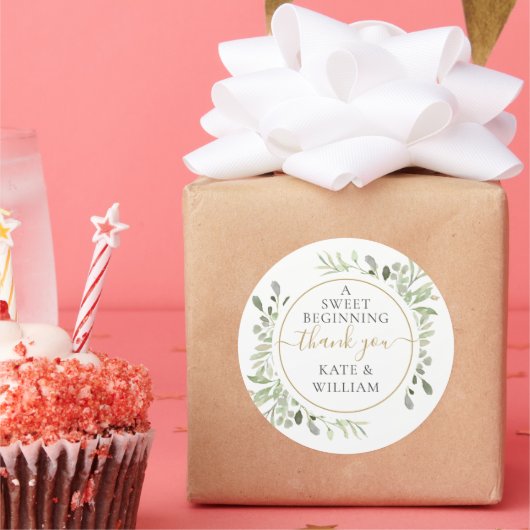 甘い始まりありがとう緑の結婚式の引き出物 ラウンドシール (パーティー)