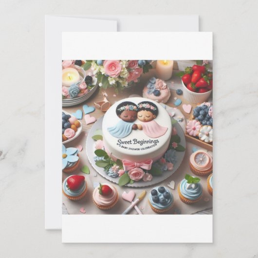 「甘い始まり：赤ちゃんシャワーお祝い」 招待状 (正面)