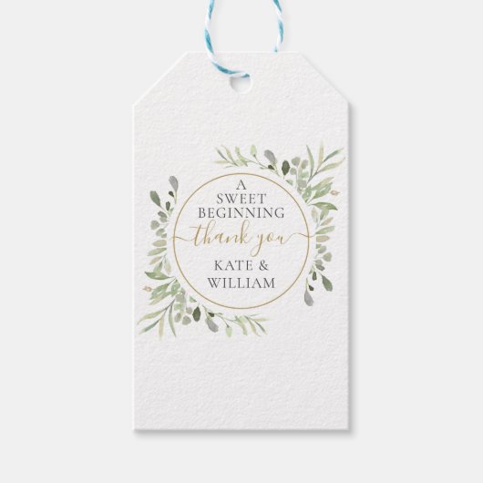 甘い始めの緑結婚の金ゴールド ギフトタグ (正面)