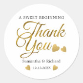 甘い始めの金ゴールドサンキュー結婚式の引き出物 ラウンドシール (正面)