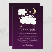 甘い子守唄バニーベビーシャワーパープル金ゴールド サンキューカード (正面/裏面)