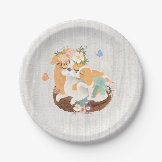 甘い子犬およびママのベビーシャワーの紙皿 ペーパープレート (正面)