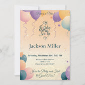 甘い子犬とカスタマイズ可能なバルーン誕生日 招待状 (正面)