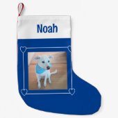 甘い子犬の青と白のかわいい写真 スモールクリスマスストッキング (正面)