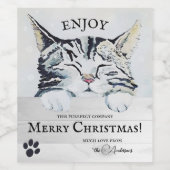 甘い子猫の冬のクリスマスワインラベル ワインラベル (シングルラベル)