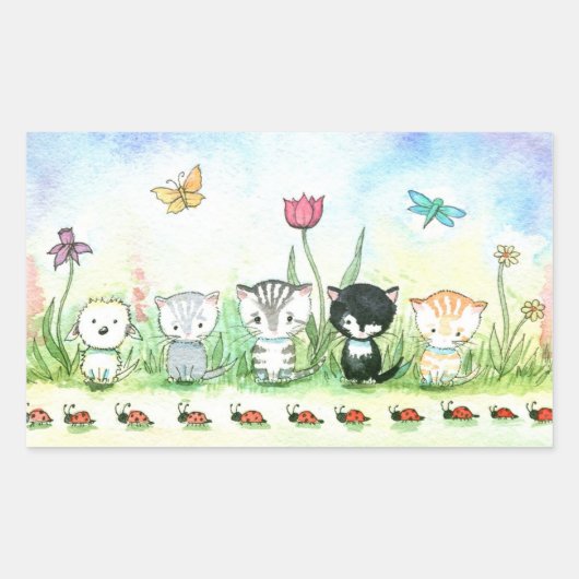甘い子猫の子犬ラディバグステッカー 長方形シール (正面)