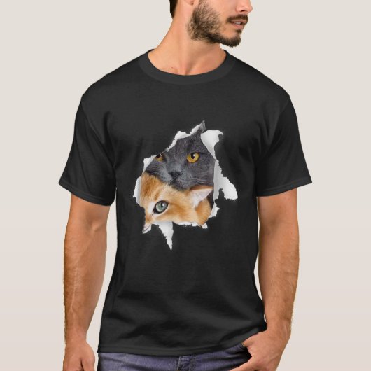 甘い子猫の破れた布おもしろい猫好き猫の飼い主 Tシャツ (正面)