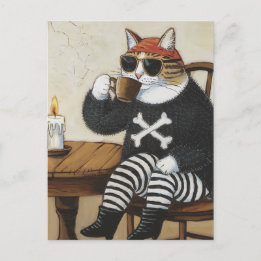 甘い子猫ファジーな黒いセーターコーヒーの海賊 ポストカード