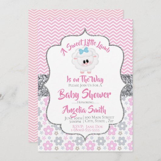 甘い子羊の赤ちゃんシャワー招待状 招待状 (正面/裏面)