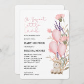 甘い子羊ピンクの風船の野生の花 招待状 (正面/裏面)