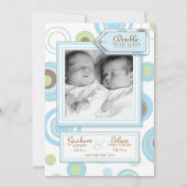 甘い対の男の子のアーガイル柄のな写真の誕生の発表 案内状 (正面)