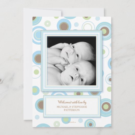 甘い対の男の子のアーガイル柄のな写真の誕生の発表 案内状 (裏面)