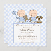 甘い対の男の子の双生児のベビーシャワーの招待状 招待状 (正面/裏面)