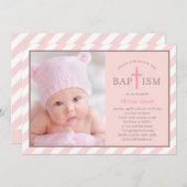甘い対角線写真バプテスマ招待状 – ピンク 招待状 (正面/裏面)