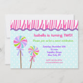 甘い専門店の棒つきキャンデーのバースデーパーティ招待状 招待状 (正面)