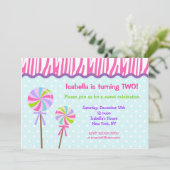 甘い専門店の棒つきキャンデーのバースデーパーティ招待状 招待状 (スタンド正面)