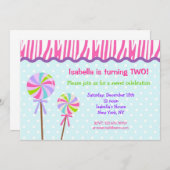 甘い専門店の棒つきキャンデーのバースデーパーティ招待状 招待状 (正面/裏面)