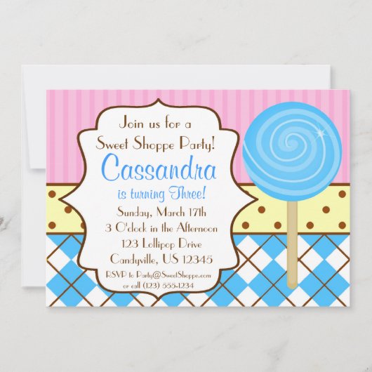 甘い専門店の棒つきキャンデーの誕生日のパーティの招待状 招待状 (正面)