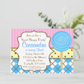 甘い専門店の棒つきキャンデーの誕生日のパーティの招待状 招待状 (スタンド正面)