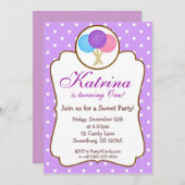 甘い専門店の棒つきキャンデーの誕生日のパーティの招待状 招待状 (正面/裏面)