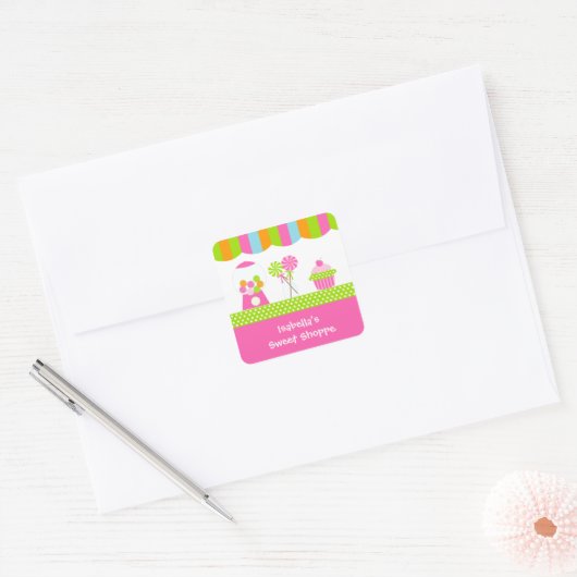 甘い専門店の誕生会の好意のステッカーの子供 スクエアシール (封筒)