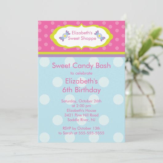 甘い専門店キャンデーの誕生日のパーティの招待状 招待状 (スタンド正面)