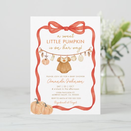 甘い小さなかぼちゃが赤ちゃんシャワーの途中にある 招待状 (スタンド正面)