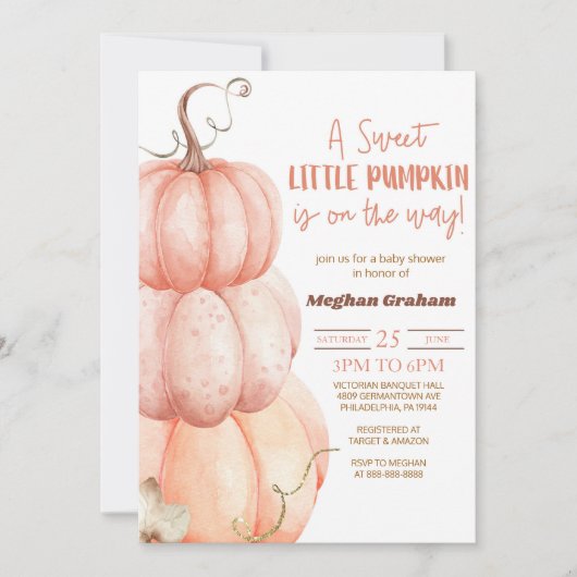 甘い小さなかぼちゃが道に出ている！赤ちゃんシャワー 招待状 (正面)