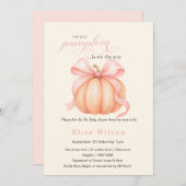 甘い小さなかぼちゃのピンクの弓がinvitaの途中にある 招待状 (正面/裏面)