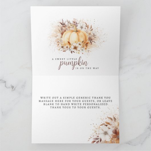 甘い小さなかぼちゃの中性の赤ちゃんシャワー折り畳み サンキューカード (内部)