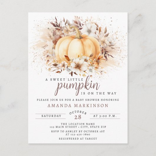 甘い小さなかぼちゃの中性の赤ちゃんシャワー ポストカード (正面)