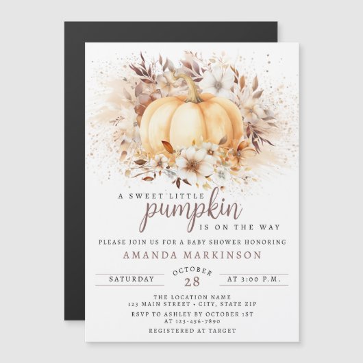 甘い小さなかぼちゃの中性の赤ちゃんシャワー マグネット招待状 (正面/裏面)