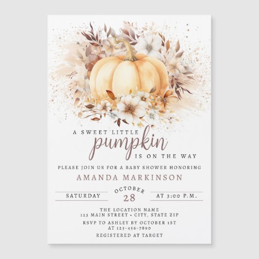 甘い小さなかぼちゃの中性の赤ちゃんシャワー マグネット招待状 (正面)