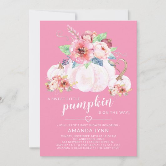 甘い小さなかぼちゃの女の子の赤ちゃんシャワー 招待状 (正面)