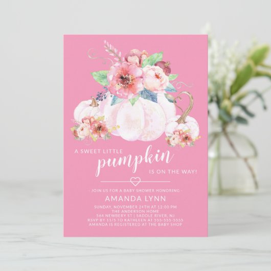 甘い小さなかぼちゃの女の子の赤ちゃんシャワー 招待状 (スタンド正面)