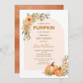 甘い小さなかぼちゃの秋のフローラ赤ちゃんシャワー 招待状 (正面/裏面)