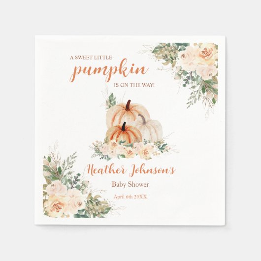 甘い小さなかぼちゃの秋の赤ちゃんシャワー スタンダードカクテルナプキン (正面)
