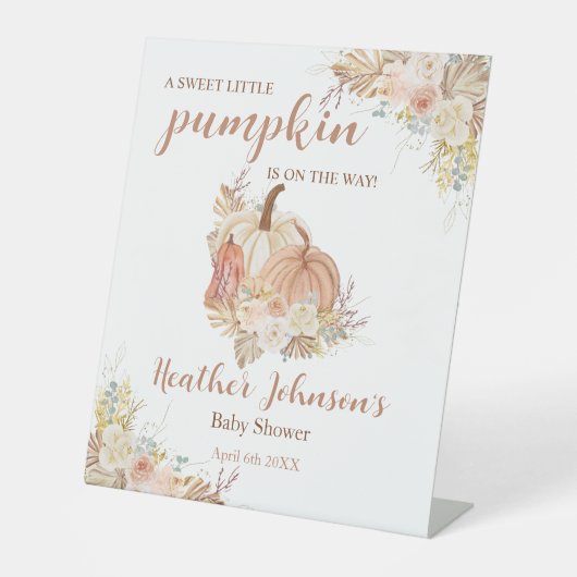 甘い小さなかぼちゃの秋の赤ちゃんシャワー 台座サイン (正面)