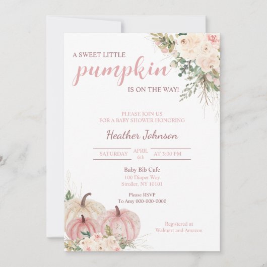 甘い小さなかぼちゃの秋の赤ちゃんシャワー 招待状 (正面)
