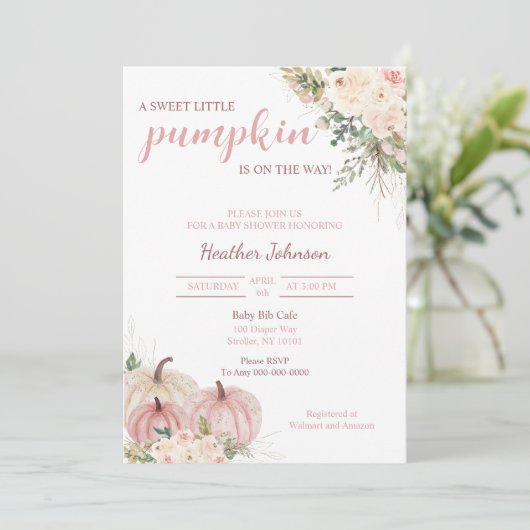 甘い小さなかぼちゃの秋の赤ちゃんシャワー 招待状 (スタンド正面)